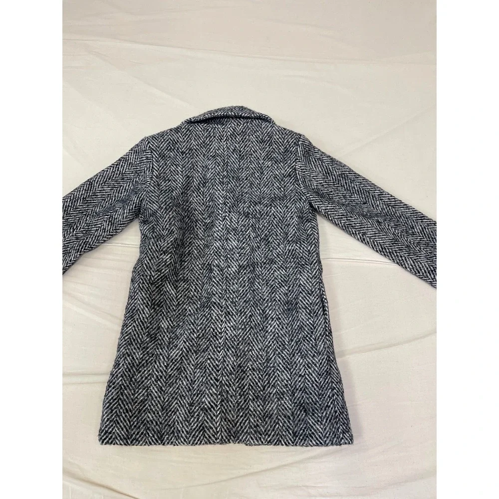 Cat & Jack Kids Small Herringbone Peacoat Black White Chevron Dress Jacket Coat
